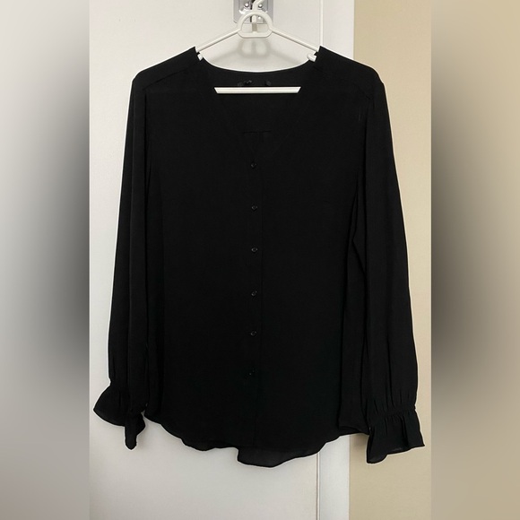 T Tahari Feminine Button Front Long Sleeve Blouse Black Size S - Picture 4 of 8